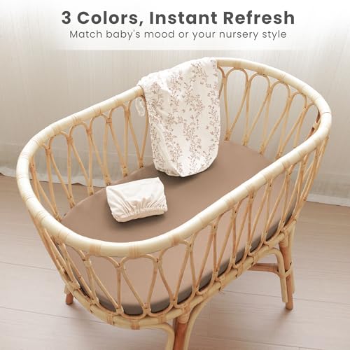 Image of Konssy 3 Pack Stretchy Bassinet Sheets for Baby Girl Boy, Soft Breathable Baby Bassinet Mattress Sheets Fit for Hourglass Oval Cradle, Moses Basket Rectangle Mattress (Flutter Garden)