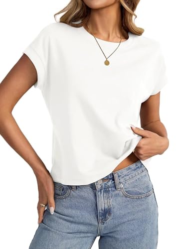 Onsoyours Crop Tops Damen Sommer Kurzarm Tshirt Casual Einfarbig Rundhals Oberteil A Weiß S