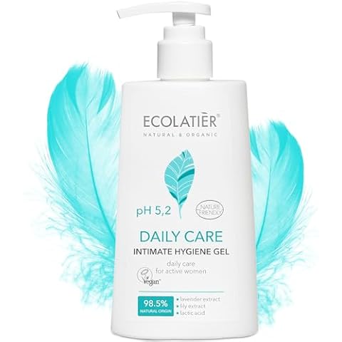 pH Balanced Daily Feminine Wash with prebiotic - 97% natural ingredients - Vegan Certified, Daily Intimate Care - Intimate Feminine Wash, pH 5.2 Balanced feminine care - Ecolatier - 8.5 Fl Oz / 250ml Cover