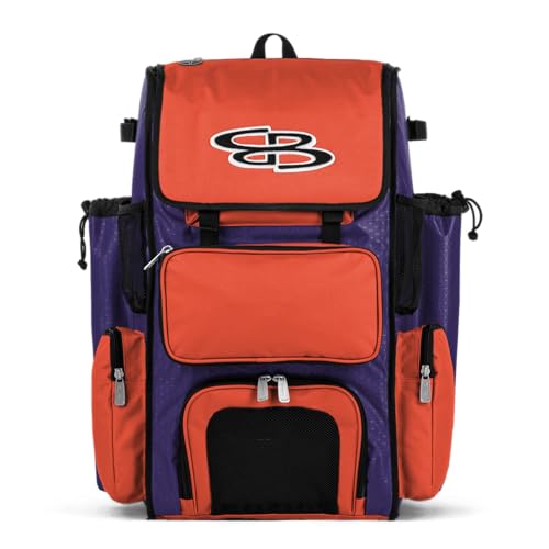Boombah Superpack Bat Pack -Backpack Version (no wheels) - Holds up to 4 Bats - Purple/Orange - For Baseball or Softball