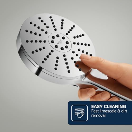 GROHE Vitalio Joy+ 120 - Pomme de douche 3 Jets: Pluie, Jet, Booster, (⌀120 mm, Économie d’Eau 6,3 l/min, Protection Anti-Brûlure, Montage Universel), Chrome, 1348630000 - 6
