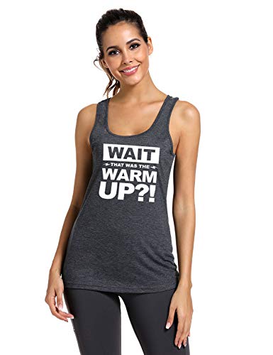 Fannoo Workout Tank Tops For Women-Wait Warm Up Womens Funny Saying Fitness Gym Racerback Sleeveless Shirts Grey #TOP2