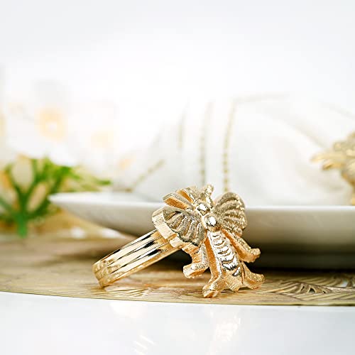 Napkin Rings Set of 12, Golden Bee Napkin Holders, Serviette Rings Bulk for Party Decoration, Dinning Table, Everyday, Family Gatherings - A Great Tabletop Décor - Brush Gold