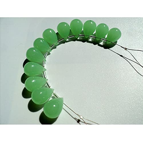 Perles goutte calcédoine verte naturelle 6 paires fil de 15cm pour loisirs créatifs 10x16mm