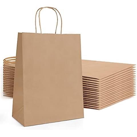 AN HUI MING 25pcs Paper Bags with Handles,Brown Paper Bags,Gift Bags,Paper Party bags with Handles (18 * 10 * 25cm) Cover