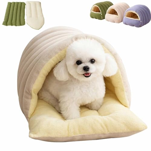 Removable and Washable Winter Closed-Off Cat Bed, Soft Cotton Cozy Cat Cave House, Warm Foldable Pet Nest, Non-Slip Removable Wa