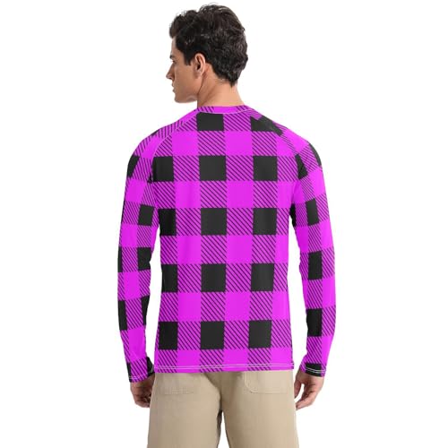 Purple Black Plaid UPF 50+ Sun Shirts for Men Breathable Elasticity Long Sleeve UV Sun Protection Summer2