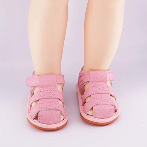 Image of WILLFUN Baby Boy Girl Summer Infant Squeaky Sandals Premium Rubber Sole Closed-Toe Non-Slip Shoes Toddler First Walkers