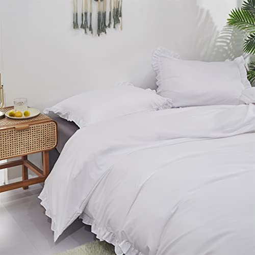 Cottonight Ruffle White Comforter Set King Farmhouse Shabby Bedding Comforter Set Ruffled Friange White Blanket Quilts Cotton Soft Breathable Bedding Set For King Bed #TOP6