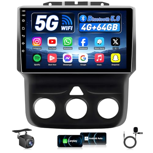4G RAM+64G ROM Car Radio for Dodge Ram 1500 2500 3500 2013-2018: 1280 * 800 HD Touchscreen Replacement Stereo Carplay/Android Auto 1080P Backup Camera GPS FM/RDS 5G WiFi Bluetooth 5.4(fit Manual AC)