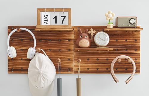 socalsunny Wood Pegboard Combination Wall Organizer Kit, Wooden Display Pegboard Panel Kits for Bedroom, Study, Office, Bathroom, 2 Pieces Pegboards and 15 Accessories