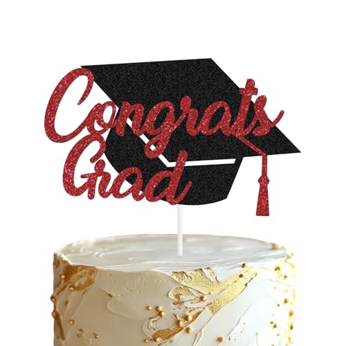 Tinbax Graduation Congrats Grad Cake Topper for Graduations Cake decorations (Red)