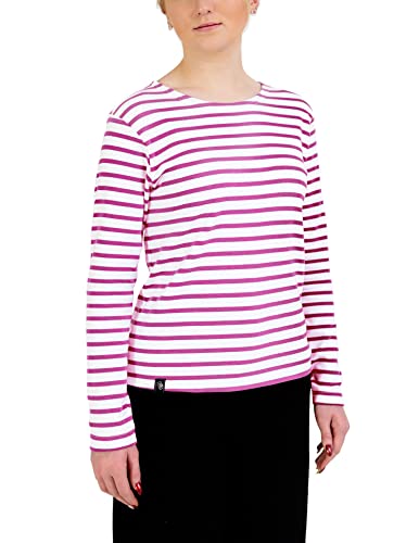 Marinière GUER, Tee-Shirt rayé épais en Coton Bio - Mixte, Homme ou Femme - XS au 4XL (Blanc/Fuchsia, XL) Cover