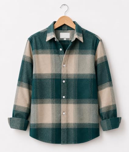 DEELMO Store DEELMO Men's Cotton Blend Checkered Casual Shirt (Green) - Image 7