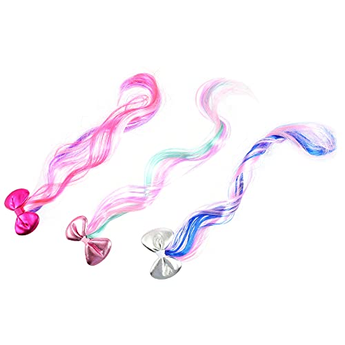 Lurrose 6pcs Girls Hair Bow Ribbon Barrettes Hair Bow Ribbon Clip Wig Hair Bow Clips with Alligator Clip and Hair Extensions Hair Accessory for Toddler Girls Children