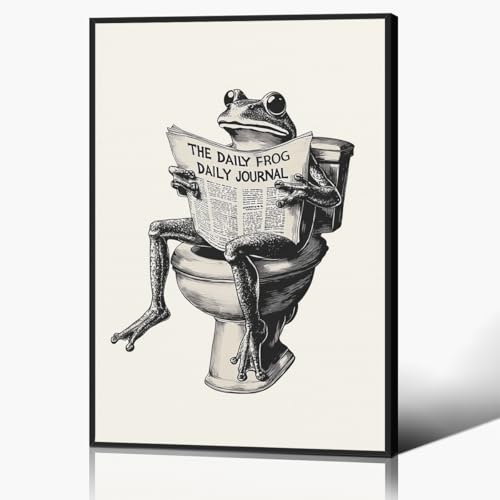 Frog Bathroom Poster - Funny Animal on Toilet Canvas Wall Art