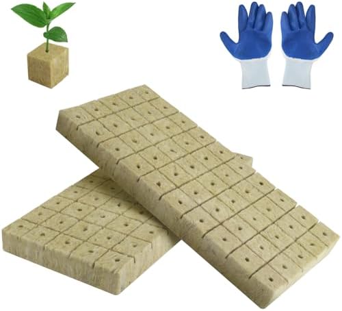 TXXATX 200 Stück Steinwolle Anzucht 25x25x25 mm Rockwool Cube mit Handschuhe Steinwolle Dämmung Easy Plug Anzuchtwürfel Steinwolle Würfel für Hydrokultur Stecklinge Anzucht Steckli