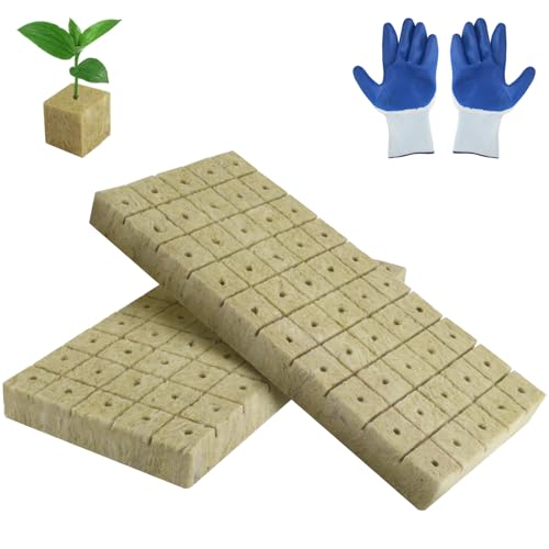 TXXATX 100 unidades de lana de roca, 25 x 25 x 25 mm, cubo de lana de roca con guantes de aislamiento de lana de roca, cubos de cultivo, para esquejes hidropónicos, esquejes de cultivo, sin fondo