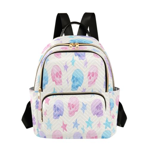 Mochila de viaje mini bolso informal universitario con calaveras rosa morado M