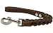Brown Leather Braided Dog Short Traffic Leash 12" Long 4-thong Square Braid for Large Breeds