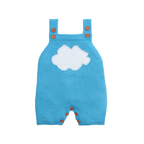 Gallity Unisex Baby Warm Soft Knitted Romper 0-18M Toddler Strap Sleeveless Knit Jumpsuit Bodysuit White Clouds Camisole Button Outfit (3-6Months)
