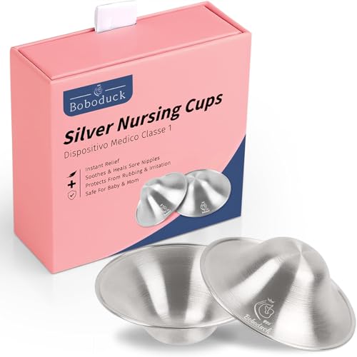 Image of Boboduck The Original Silver Nursing Cups - Nipple Shields for Nursing Newborn, Newborn Breastfeeding Must Haves for Soothe and Protect Your Nursing Nipples - Trilaminate 999 Silver (X-L Size)