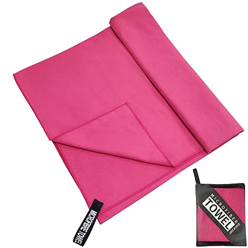 バスタオル 速乾バスタオル 152cm×76cm スポーツ スイミング マイクロファイバータオル 髪 超吸水 柔らかい 色褪せない 防臭 耐久性 速乾 軽量 超吸水 収納袋付き 湿気 旅行 水泳 (ローズレッド)
