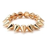 Xanight Cuspidal Spiked Stretch Bracelets For Women,Punk Rock Style Elastic Rivets Studs Wristband Fashion Hip Hop Party Spikes Jewelry For Ladies (Gold)