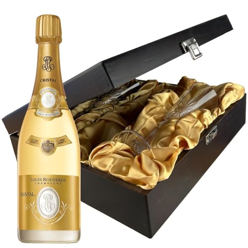 Louis Roederer Cristal Brut Vintage and Flutes in Wooden Presentation Box 75cl 12% abv