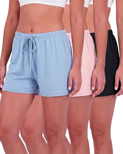 Image of Real Essentials 3 Pack: Women's Pajama Shorts Sleep Lounge Sweatshorts Comfy Sleepwear Bottoms (Available In Plus Size)