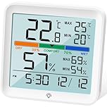 NOKLEAD Hygrometer Indoor Thermometer-Digital Room Humidity Gauge Accurate temperature Monitor Meter Max/Min Records, Touch LCD with Calibration Backlight Clock, Comfort Icon for Home Greenhouse