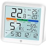 NOKLEAD Higrómetro Termómetro para interiores - Medidor digital de humedad de la habitación Medidor de monitor de temperatura preciso Registros máximos/mínimos, LCD táctil con reloj retroiluminado