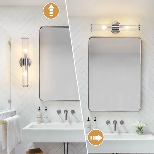 Image of Bathroom Sconce Wall Lighting - Nickel Bathroom Vanity Light Fixture Vertical and Horizontal Wall Mount 2-Light Modern Indoor Wall Light for Hallway Living Room(E12 Bulbs Excluded)