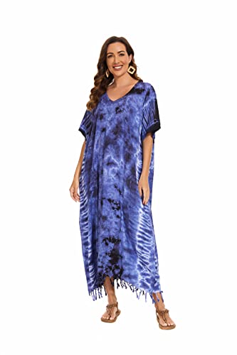 Image of Beautybatik Women Hippie Tie Dye Caftan Kaftan Loungewear Maxi Plus Size Long Dress XL to 4X