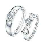 RDSGYZ Alianzas de boda, anillos de compromiso de plata 925, ajustables, alas de ángel con circonitas, anillos para parejas para 2, Metal no precioso, Circonia cúbica