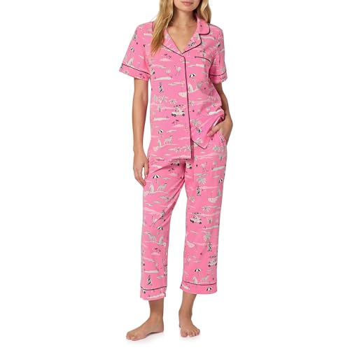 Bed Head PJs Womens Matching Pajamas - Soft Organic Cotton Button Down PJ Shirt & Cropped Pants Set - Loungewear & Sleepwear Putting Pink X-Large
