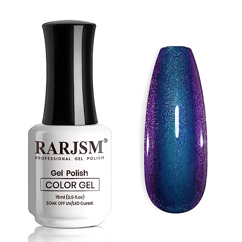 RARJSM Chameleon Gel Nail Polish Dark Blue to Purple Multichrome Color Changing Holographic Glitter Gel Polish Curing Requires Sparkle Shimmer Nail Gel Varnish Soak Off DIY at Home Salon 15ml