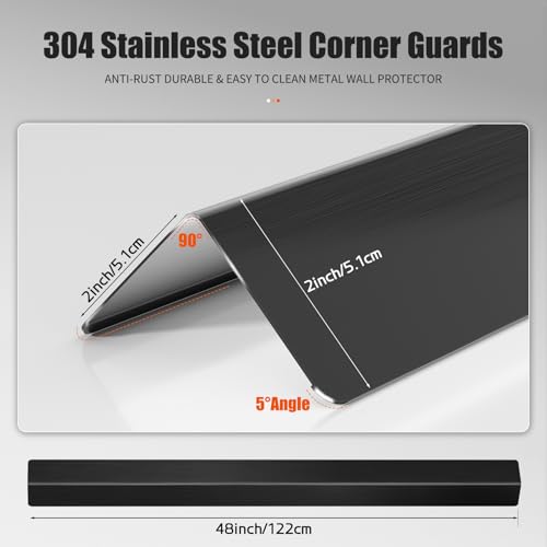 Image of 2x2x48 Inch 304 Stainless Steel Wall Corner Guards (10-Pack) Heavy Duty Rounded Corner Protector, Smooth Folded Edge Design for Wall Protection Black Guard Stainless Steel Slab