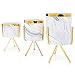 Set of 3 Small Ceramic Decorative Pots with Stands for Artificial Flowers, Succulents, Cactus. Gold Colored Metal with Beautiful Marble Look for Home & Office