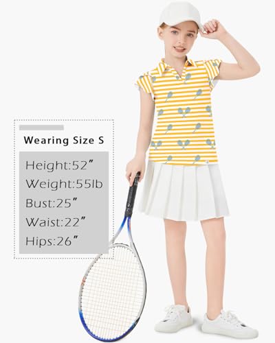 Image of Soneven Girls Ruffle Sleeve Polo Shirts V-Neck Golf Tennis T-Shirts Uniform Shirts Quick Dry for 4-14 Years