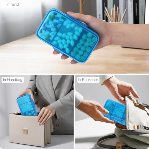 Image of FYY Travel Pill Organizer, Large Weekly Medicine Pill Organizer-Navy