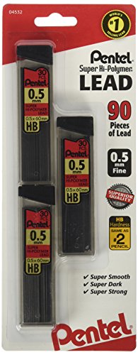 Pentel Super Hi-Polymer Lead Refills, 0.5 mm, 90 Pieces (C25BPHB3-K6)