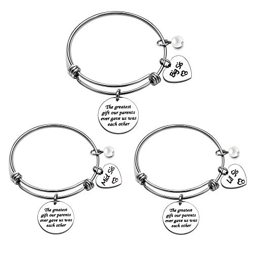 KENYG 3 PCS Set Women Charm Bracelet Bangle For Big Sis Middle Sis