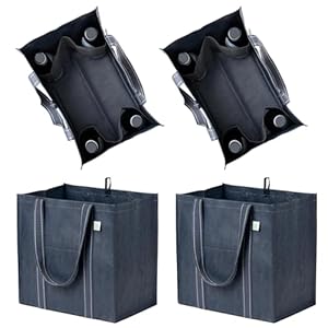 VENO 4 Pack Large Reusable Grocery Shopping Bag w/ 4 Bottle Pockets, Hard Bottom Tote Bag Heavy Duty Wine Carrier