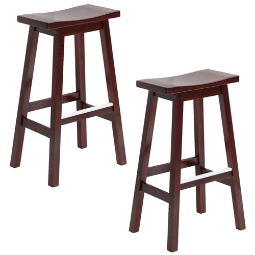 FDW Kitchen Counter Stools Set of 2, Solid Wooden Saddle