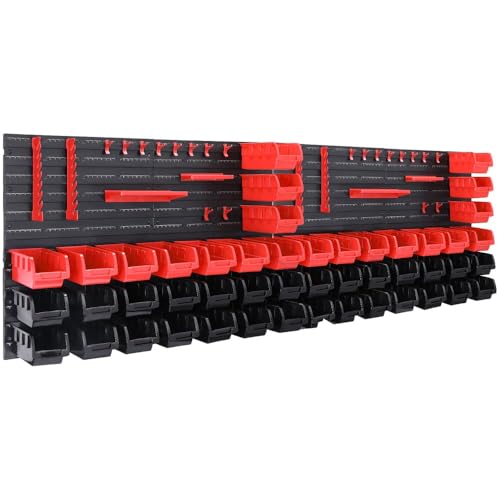 Monzana® 2x Étagere Murale Modulable Avec 4 Panneaux Et 56 Boite Rangement Empilable Pour Atelier Garage Étagere Rangement Polypropylène Avec Bacs...