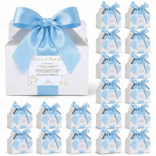 Cholemy 50 Set Gable Gift Boxes Blue Ribbon 6x5x3.5 Wedding Favor