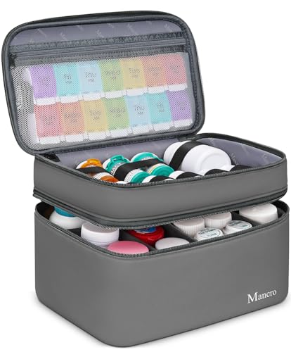 Image of Mancro First Aid Bag Empty with Lockable Zipper, Dual Layers Pill Bottle Organizer Storage for Home, Medication Travel Bag for Pills, Vitamins, Emergency Supplies, Travel, Grey