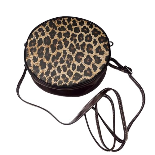 Women Leopard Print Cute Round Leather Shoulder Bag with Adjustable Strap Messenger Bag Coffee One Size4