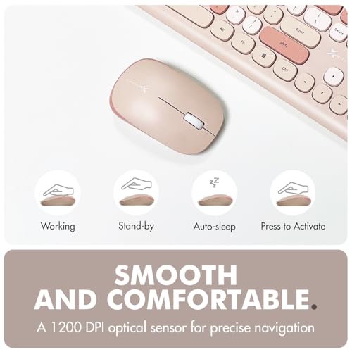 X9 Colorful Keyboard and Mouse Wireless - 2.4G Aesthetic Wireless Keyboard and Mouse Combo with Bubble Keys - Cute Typewriter Keyboard and Mouse for Computer PC Laptop Windows & Chrome (Brown)